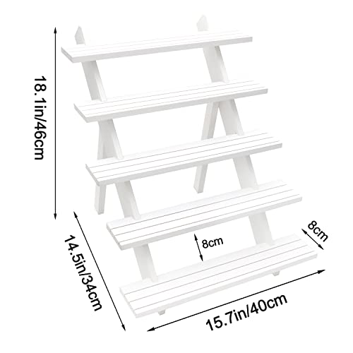101pcs 5-Tier Wood Earring Display Stand, Retail Display Riser Earring, Ring Holder Stand, Removable Countertop Small Merchandise Display Stand with 100 Pcs Earring Card (White) - color: White