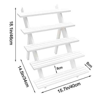 101pcs 5-Tier Wood Earring Display Stand, Retail Display Riser Earring, Ring Holder Stand, Removable Countertop Small Merchandise Display Stand with 100 Pcs Earring Card (White) - color: White