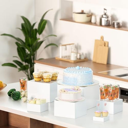 6 Pcs White Acrylic Boxes for Display as Buffet Risers and Stands, Food Risers for Party, Table, Stands, including 8", 7", 6", 5", 4", 3" (Small, 6Pcs, White) - size: Small, 6Pcs, White