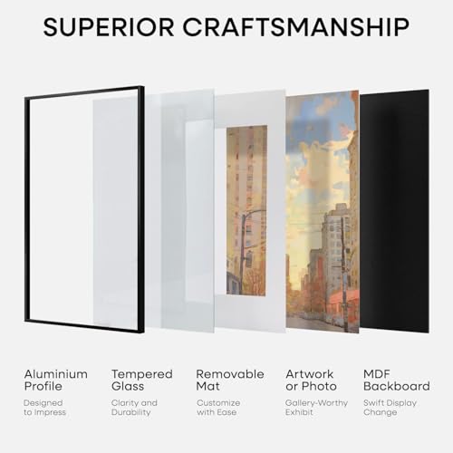 Homeforia 16 x 24 Picture Frame Black, High End Metal 24x16 Poster Frame, 16 x 24 Black Frames Matted to 12 by 18 inch Print, 24by16 Thin Frame with Mat 12x18 Photo, Tempered Glass, Wall Kit, Set of 2