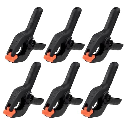 6 Pack Heavy Duty Spring Clamps - Plastic Clips for Photography Studio, Woodworking, Crafts & DIY - Black