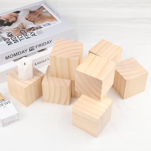 GNIEMCKIN 10 Packs Wooden Blocks for Crafts, 3.15 Inch Pine Wood Cubes, Wooden Cubes for Paint, Stamp, Decorate, DIY Projects and Personalized Gifts - size: 10 Packs 3.15 Inch