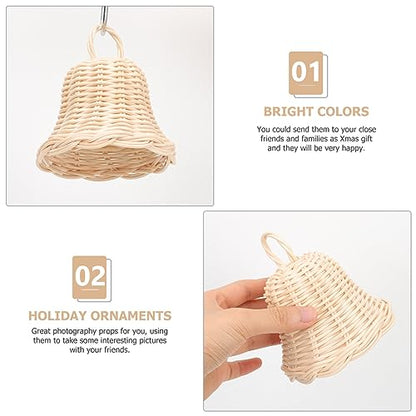 HOMSFOU Holiday Decorations Holiday Bell Ornament Wicker Ball Christmas Ornaments Rustic Hanging Bells Christmas Jingle Bells Tree Pendant Xmas Halloween Child Doorbell Indonesian Rattan