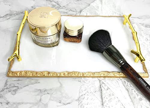 White and Gold Marble Tray (11.7X7.8X1.5 Inch, 4lbs) Luxury Display in Home and Kitchen for Table Handmade, Luxury Tray (White, Gold) - color: Gold,golden,white