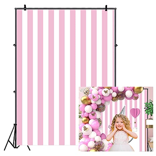 Leyiyi 5x7ft Photography Background Pink and White Stripe Backdrop Happy Birthday Party Vertical Horizontal Stripes Summer Holiday Banquet Baby Shower Blog Make-up Photo Portrait Vinyl Studio Prop - color: Pink,White, size: 5x7ft