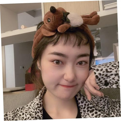 PATKAW Cute Animal Mouse Hairband for Women, Cartoon Makeup Face Washing Headband, Soft Elastic Hair Band for Skincare, Birthday Photography Prop