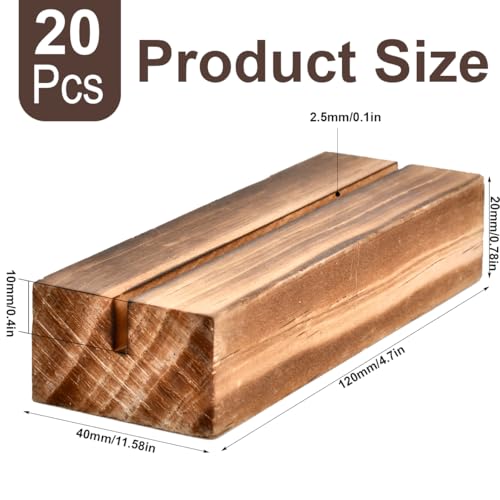 FOCCTS 20pcs Wood Place Card Holders, Wood Table Number Stands Wooden Acrylic Sign Holder Table Decor, Vintage Wooden Block Picture Holder for Price Photo Display Wedding Party Events Decoration