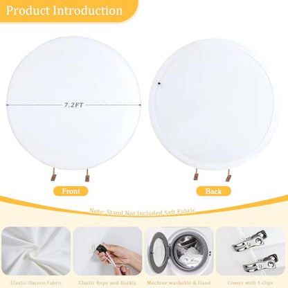 7.2 ft White Round Backdrop Cover, Adjustable 5 to 7.2 ft Wrinkle-Free Polyester Circle Arch Backdrop Stand, Foldable Background for Wedding, Birthday, Baby Show, Photography, Event - color: white