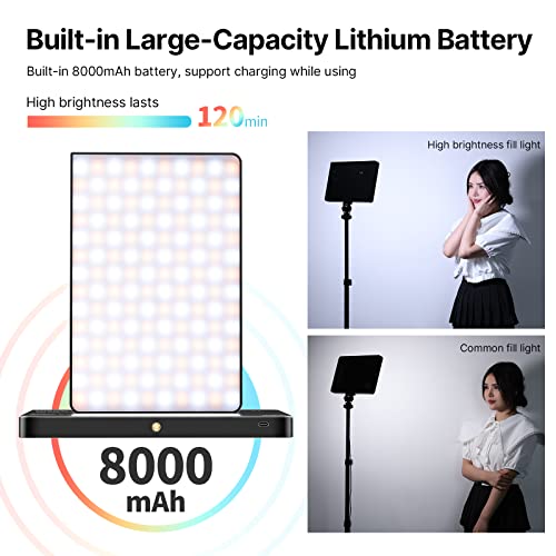 ULANZI LT003 RGB Video Light, 15W Portable LED Panel with 2100 Lumens, 10" Video Light Dimmable 2500K-9000K, Built-in 8000mAh Battery and USB Charger, CRI>95 for DSLR Camera Video Photography - size: 10 inch