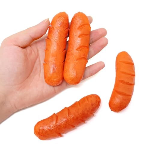 4PCS Funny Artificial Hot Dog Fake Lifelike Sausage Model Ornament Simulated Food Photography Props for Home Party Tabletop Decoration