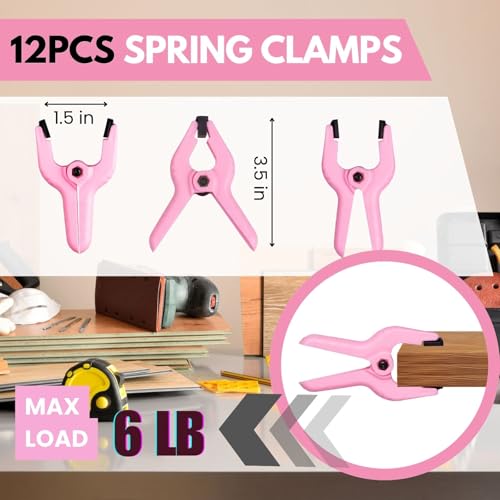 12 Pack 3.5 inch Plastic Spring Clamps, Pink Heavy Duty Spring Clips Clamps for Crafts, Backdrop Stand, Woodworking, Photography Studios, Home Improvement - color: Pink (3.5inch)