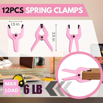 12 Pack 3.5 inch Plastic Spring Clamps, Pink Heavy Duty Spring Clips Clamps for Crafts, Backdrop Stand, Woodworking, Photography Studios, Home Improvement - color: Pink (3.5inch)