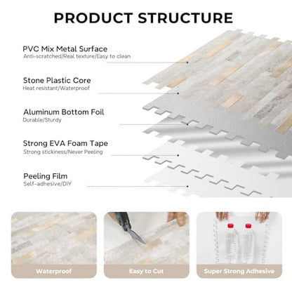 STICKGOO Peel and Stick Backsplash, PVC Wall Tiles Stick on Backsplash for Kitchen(1 Sheet, Beige with Metal Gold) - color: Beige with Metal Gold