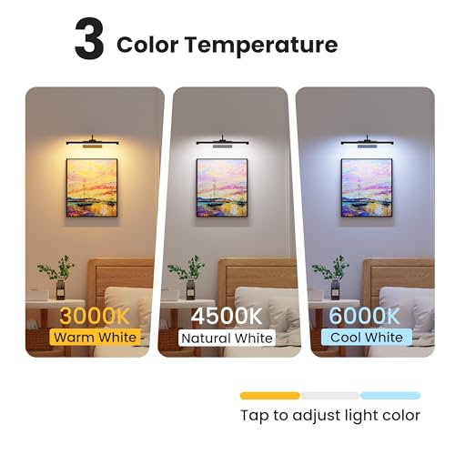 16" Picture Light with 6000mAh Battery - Black Operated Wireless Wall Sconce with Remote & Timer for Paintings, Photos & Frames - color: Black, size: 16 Inch