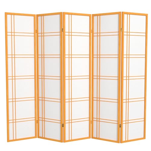 Red Lantern 6 ft. Tall Double Cross Shoji Screen - Honey - 5 Panels - color: Honey, size: 5 Panel