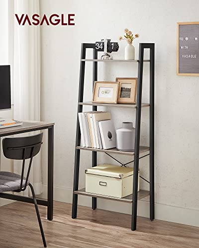 VASAGLE Ladder Shelf, 4-Tier Bookshelf, Storage Rack, Bookcase with Steel Frame, for Living Room, Home Office, Kitchen, Bedroom, Industrial Style, Heather Greige and Ink Black ULLS44MB - color: Heather Greige + Ink Black, size: 4 Tiers (22"W)