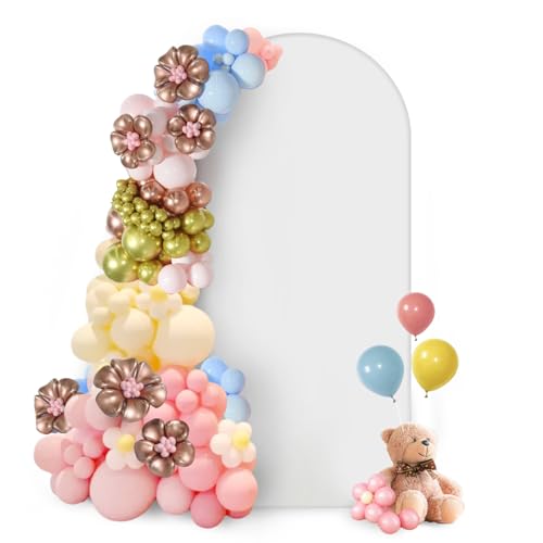 Hemmotop 6.6 ft White Arch Backdrop Cover (No Arch Stand), Spandex Arch Covers Stretchy Backdrop for Party, Wedding, Birthday, Baby Shower, Non-See Through, Reusable for Balloon Arches - color: White, size: 6.6x3.3 Ft (Hxw)