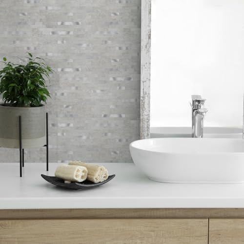10 - Sheet Peel and Stick Backsplash Wall Tile, PVC Kitchen Backsplash, Stick on Tiles for Backsplash Kitchen (12'' X 12'', White Gray) - color: White/Gray