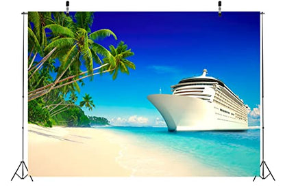 BELECO Luxury Cruise Ship Backdrop Fabric 10x8ft Cruise Backdrop for Photography Tropical Ocean Island Caribbean Sea Palm Trees Summer Hawaii Luau Photo Background Birthday Wedding Photoshoot Props - size: 10x8FT