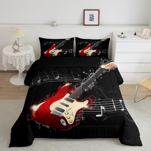Erosebridal Guitar Comforter Set, Teens Musical Note Duvet Sets Queen Size, Music Themed Hip Hop Bedding Set for Kids Boys Youth Adult, Black Lightweight Luxury Down Comforter with 2 Pillow Cases - color: Pattern 24, size: Queen