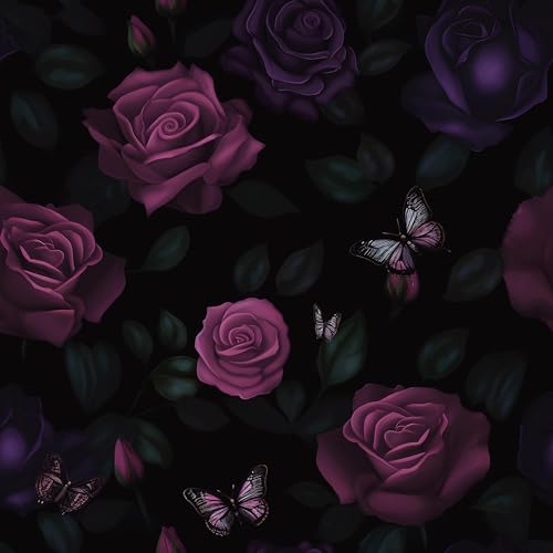Laatse Drak Floral Wallpaper Peel and Stick Boho Wallpaper 17.5“x393” Purple Rose Contact Paper Waterproof Self-Adhesive Vintage Flowers Wall Paper for Bedroom Mural Shelf Liner Cabinet Decor - color: Dark Purple, size: 17.5" x 393"