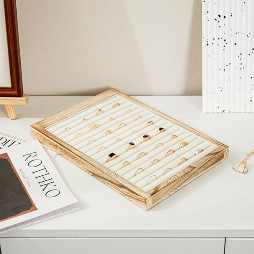 Lolalet Wooden Jewelry Display Series, Necklace Bracelets Earrings Rings Jewelries Stand Freestanding Natural Wood Holder Rack for Selling Vendor Store -1 Pack, Ring - color: Ring