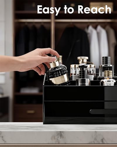 ProCase Cologne Organizer with Drawer, Acrylic Perfume Holder & Bathroom Countertop Organizer for Men & Women, Dresser Vanity Storage for Cologne, Perfume and Skincare -1 Layer - style: 1 Layer