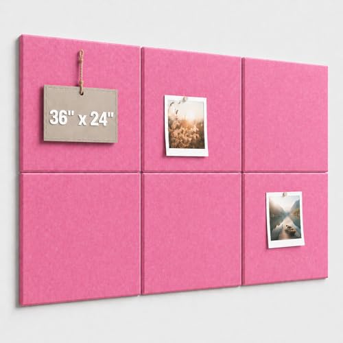Large Cork Boards for Walls – 36" x 24" Self Adhesive Felt Wall Tiles, Ideal for Office Black Bulletin Board, Easy to Install Pin Board Photo Board - color: Rose Pink, size: 24" X 36"