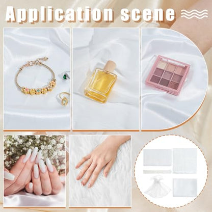 WEBEEDY 5 Pcs White Nail Background Mat for Pictures Nail Photo Props with Small Faux Fur Rug, Satin Silk, Knitted Sleeve, Lace Cuff, Organza Fabric for Nails Jewelry Pictures Background Flat Lay