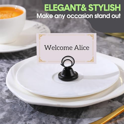 Fulmoon 24 Pcs Mini Table Number Holders Place Card Holders 1.5 Inch Steel Table Sign Stands for Wedding Graduation Reception Restaurant Home Photo Picture Office Memo(Black) - color: Black
