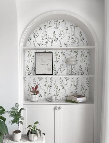 Peel and Stick Wallpaper Green Leaves Wall Paper White Boho Contact Paper 17.3"×393" Left Self-Adhesive Removable for Bedroom Leaf Waterproof Shelf Liner Decal Vinyl Roll - color: Green, size: 17.3" x 393"