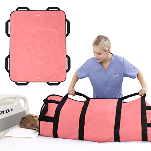 Multipurpose 48" x 40" Positioning Bed Pad with Reinforced Handles - Reusable & Washable Patient Sheet for Turning, Lifting & Repositioning - Double-Sided Nylon Fabric, Pink - color: 7-pink