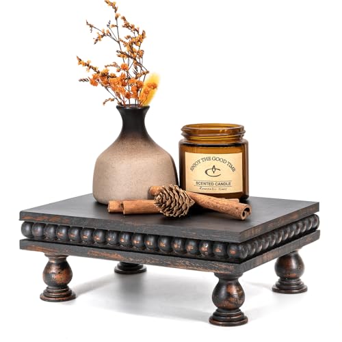 EOSAHR Pine Wood Display Riser – Boho Pedestal Stand for Home Decor, Showcasing Apartment Essentials, Perfume Tray or Coffee Table Accents – Modern Farmhouse Decor(Old Black) - color: Old Black