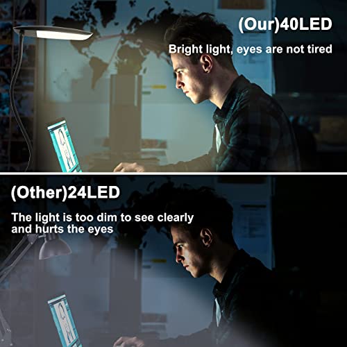LiFMIRA Clip on Lamp USB Reading Light 3 Color Modes 3000-6000K and 10 Brightness 8W 40 LED Flexible Gooseneck Desk Light Clip on Lamp for Desk Eye Caring Bed Lamp for Headboard (No Plug) - color: Matt Black