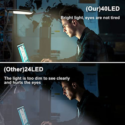 LiFMIRA Clip on Lamp USB Reading Light 3 Color Modes 3000-6000K and 10 Brightness 8W 40 LED Flexible Gooseneck Desk Light Clip on Lamp for Desk Eye Caring Bed Lamp for Headboard (No Plug) - color: Matt Black