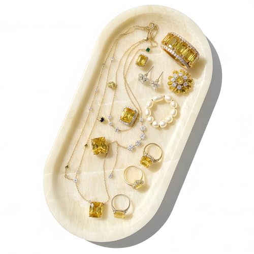 Natural Marble Tray, Stone Vanity Tray for Bathroom & Kitchen Countertop - Organizer for Perfume, Jewelry, Cosmetics 12x6 Inch,Amber - color: Amber, size: 12" x 6" x 0.7"