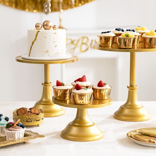 HBlife 3 PCS Gold Cake Stand Set (8"/10"/12" Plate) for 6-10 Inch Cakes, Dessert Table Display Set, Cupcake Stand for Party, Wedding, Birthday, Baby Shower, Anniversary (Metal) - color: Gold