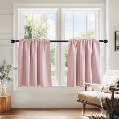 PONY DANCE Blush Pink Cafe Curtains 24 inch Length,Thermal Insulated Small Window Curtains for RV Camper, Privacy Basement Short Drapes, Peach Blush, W 29 x L 24 inches, 2 Panels Set - color: Blush Pink, size: 29"W x 24"L (Pack of 2)