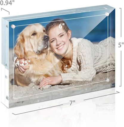 TWING 5x7 Inch Acrylic Picture Frame 5 Pack,12+12MM Thickness Double Sided Acrylic Picture Frames Set with Microfiber Cloth,Clear Horizontal Magnet Photo Frames,Desktop Display Gift Ideal - size: 5x7" 5pack