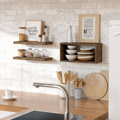 RICHER HOUSE Floating Shelves Set of 3, Modern Bathroom Shelves Wall Mounted Shelves with Invisible Brackets Over Toilet, Rustic Wall Shelves for Bathroom Bedroom, Living Room, Kitchen - Brown - color: Brown, size: 2+1