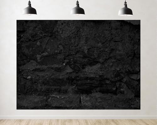 Trykid 5x5ft Dark Stone Wall Texture Backdrop Monochrome Rough Rock Surface Rustic Pattern Photography Background Industrial Vintage Party Decoration Tapestry Photo Booth Prop Fabric - size: 5x5ft