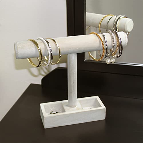 MOOCA 2 Pcs Set Lightweight Wooden Jewelry Display Stand, Bracelet Holder Display, Watch Stand, with 2- Compartment Storage Tray for Bracelets, Watches, and Accessories, Wash White Color - color: 8) Wash White, w/Tray-2pc