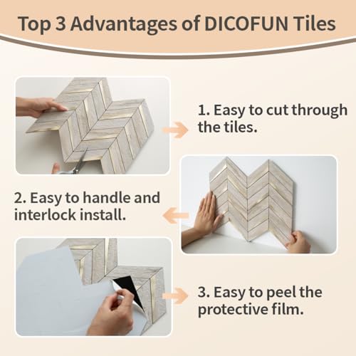 DICOFUN 10-Sheet Beige Slate Peel and Stick Backsplash, Faxu Stone PVC Stick on Backsplash Wall Tiles for Kitchen and Bathroom - color: Beige Slate and Metal Gold, size: 10 Sheets, 12"x12"x0.12"