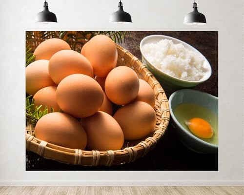 Trykid 5x3ft Brown Eggs and Rice Backdrop Fresh Ingredients Photography Baking Prep Scene Background Tapestry Kitchen Food Party Decoration Photo Studio Prop Fabric Backdrop - size: 5x3ft