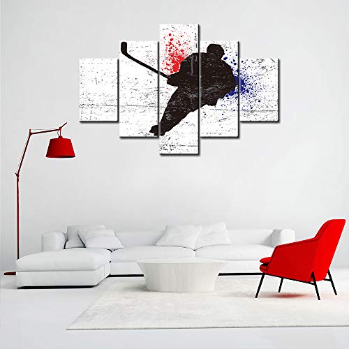 Large Black and White Canvas Wall Art for Bedroom Hockey Sports Painting Pictures Red Ink Jet Background Contemporary Artwork House Wall Decoration Framed Stretched Ready to Hang 5 Piece(60''Wx40''H) - color: Artwork-31, size: 60''W x 40''H