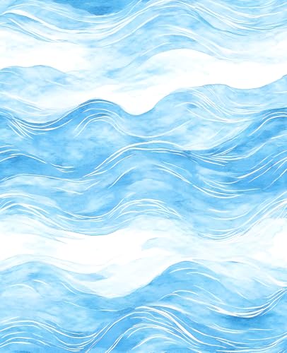 Extra Long Casual Blue Ocean Wave Contact Paper, 17.5In x 393In Modern Watercolor Wave Theme Self-Adhesive Wall Paper for Bedroom Kitchen Bathroom Vinyl Whimsical Removable Wallpaper Pale Blue - color: White/Cobalt Blue, size: 17.5" x 393"