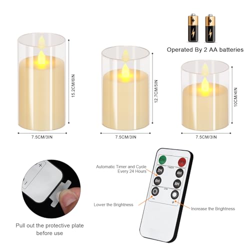 wemarry Flameless Candles 4" 5" 6" Acrylic Glass Pillars 3" Diameter Battery Operated Flickering Candles Include 8-Key Remote with Timer Function 400+ Hours (Pure White, Warm Light 9 Pack) - color: Pure White, size: Warm Light 9 Pack