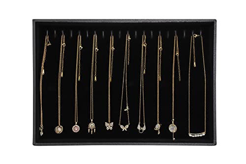 Wudygirl Necklace Organizer Necklace Storage Jewelry Holder Organizer Necklace Holder Stackable Jewelry Trays for Women and Girl Velvet 20 Hooks (Necklace Tray) - color: Black Necklace, size: 1 Pcs