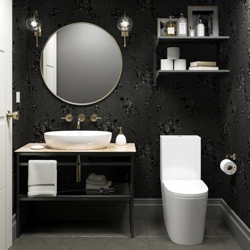 Erfoni Black Peel and Stick Wallpaper Black Floral Embossed Contact Paper 17.7inch×196.8inch Removable Textured Flower Wallpaper Self Adhesive Thicken Bedroom Countertops Cabinets Contact Paper - color: Black, size: 17.7" x 197"