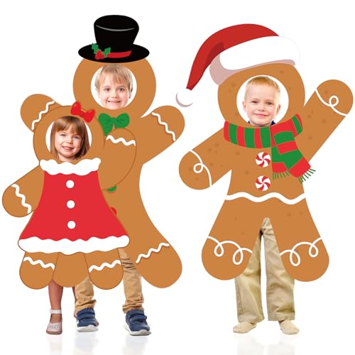 Christmas Party Decorations Gingerbread Man Photo Prop Selfie Frame Funny Gingerbread Man Face in Hole Backdrop Merry Christmas Photo Booth Banner for Xmas Holiday Winter Indoor Outdoor Party Decor